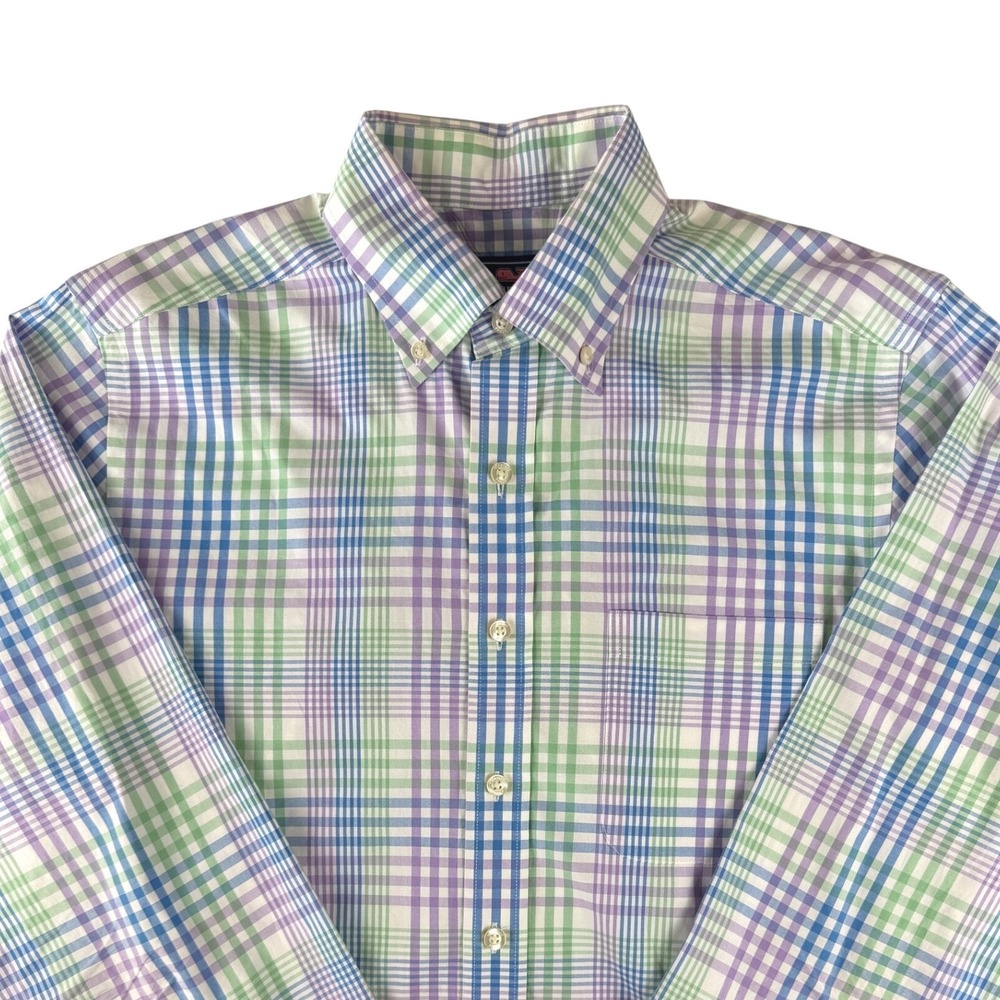 Vineyard‎ Vines Slim Fit Murray Shirt Mens Medium Green Purple Blue Plaid Cotton